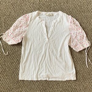 Loft Fashion White Blouse with Pink Sleeve Accents